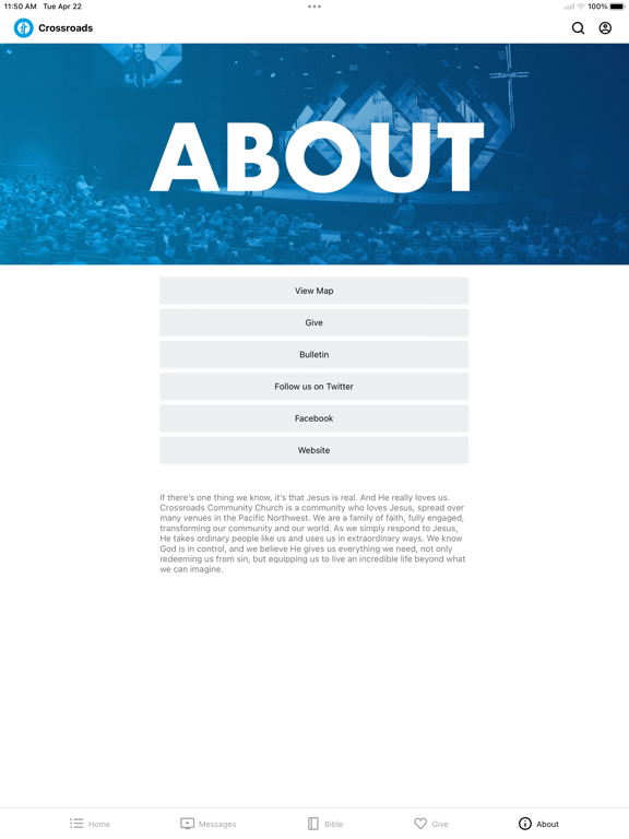 Crossroads Church Vancouver iPad screenshot 4 - Lifestyle app