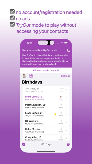Birthdays, only! Never forget. Screenshot