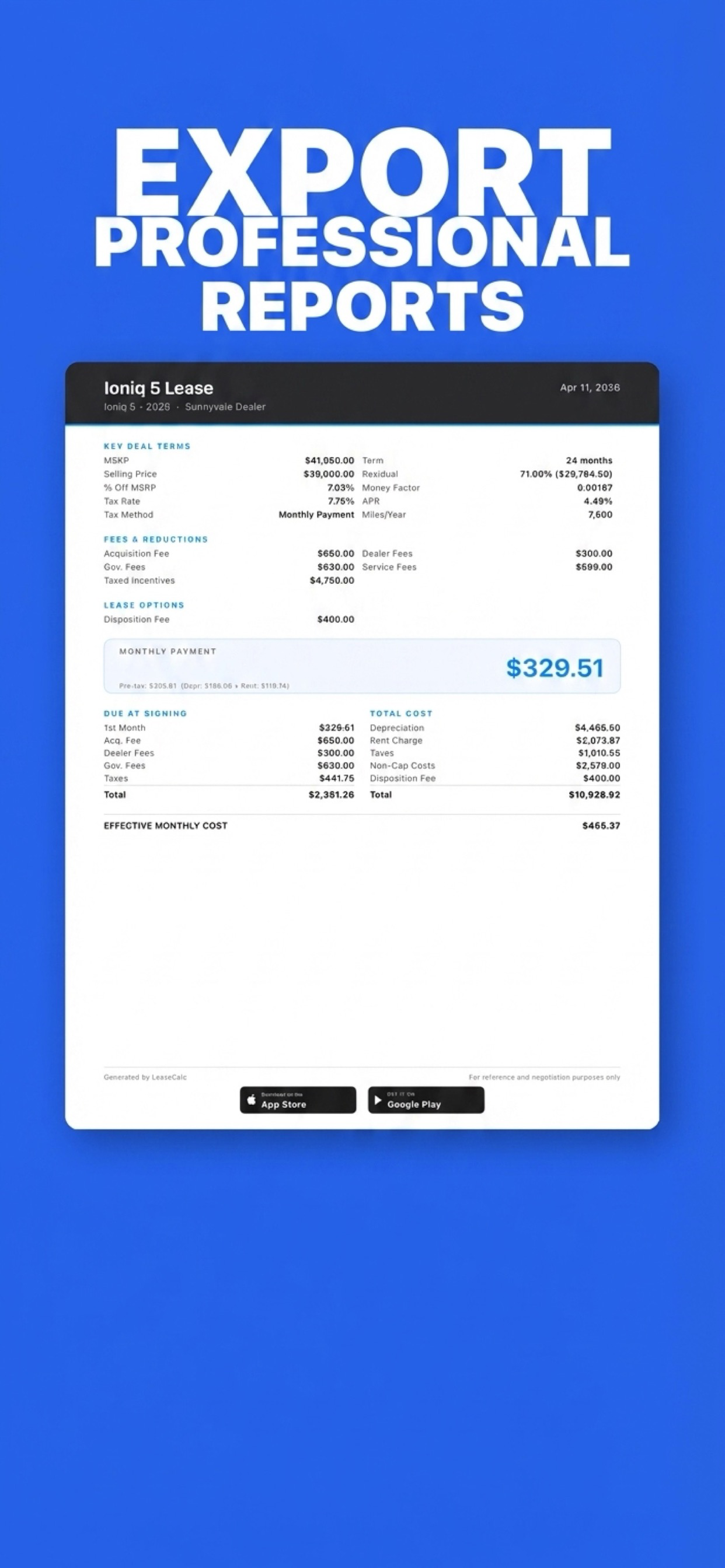 LeaseCalc screenshot 3