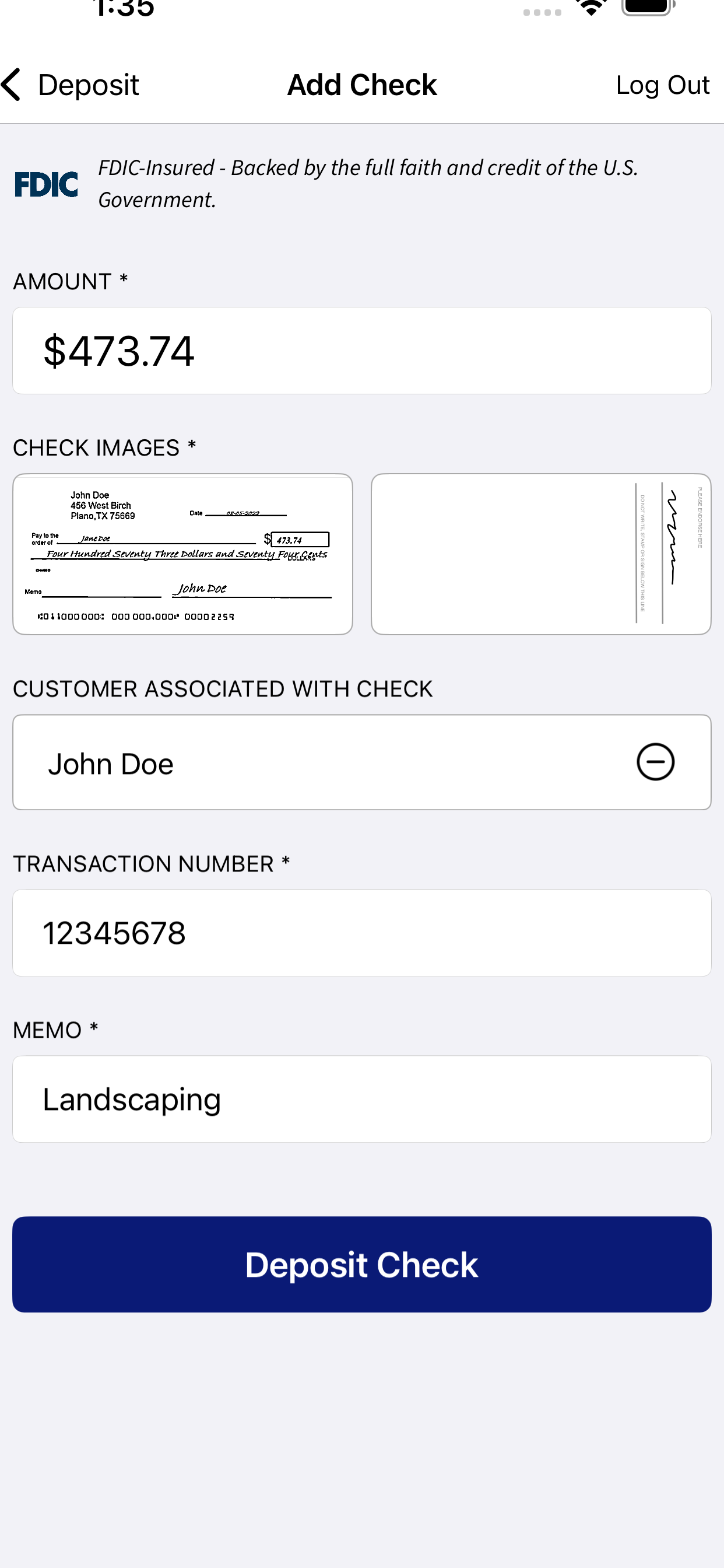 CFSB Business Check Deposit