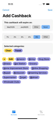 UseWhichCard: Track Cashbacks screenshot
