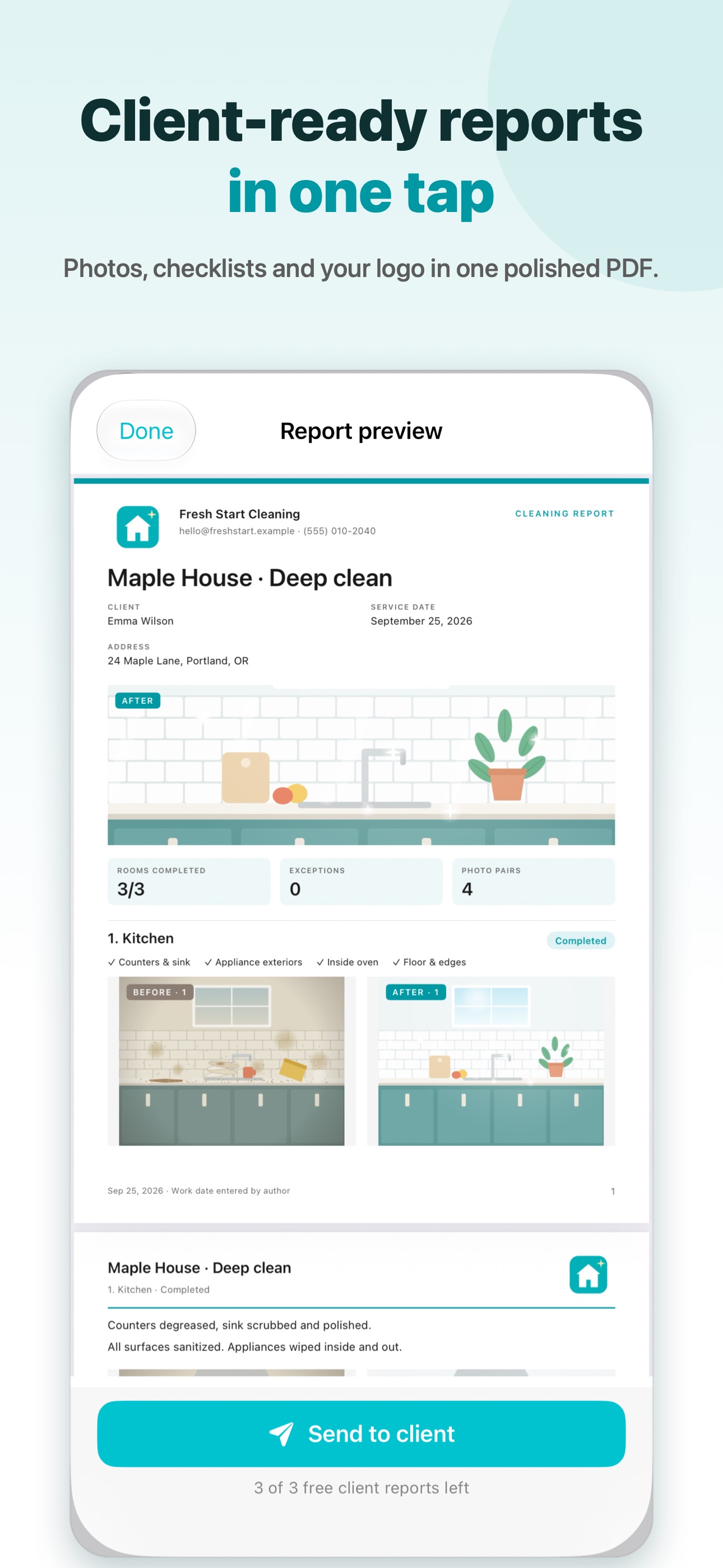 Screenshot 1 of NeatProof: Cleaning Reports