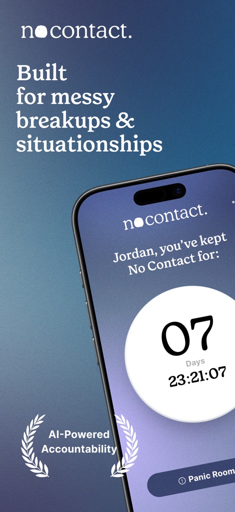 No Contact Tracker Pro - Witness the app's real-time "No Contact" counter tracking progress and the immediate access to the "Panic Room" feature for critical moments.
