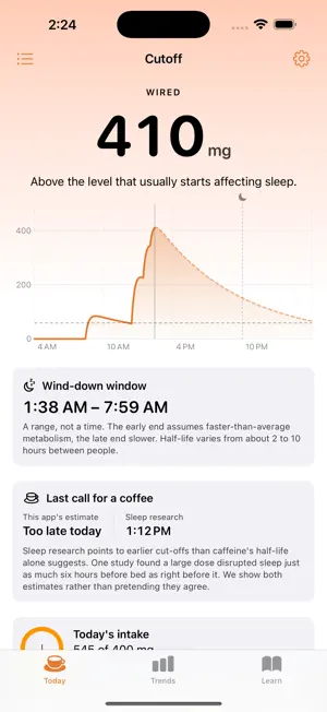 Cutoff: Caffeine & Sleep screenshot 2