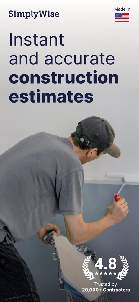 SimplyWise: Cost Estimator - This app showcases its high user satisfaction with a prominent 4.8-star rating and highlights the ability to generate instant, accurate construction estimates.