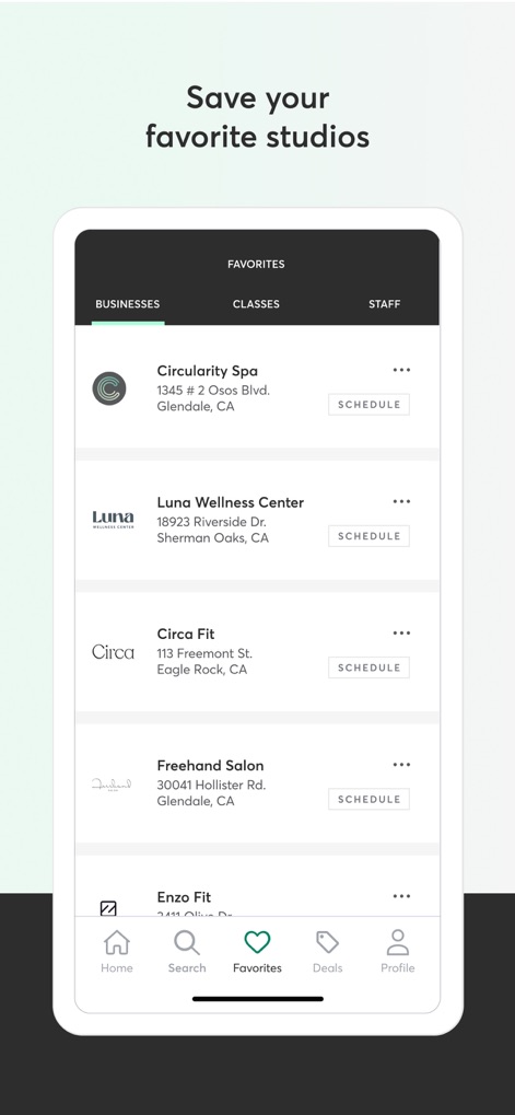 Mindbody: Fitness & Wellness - Personalized Favorites Management
