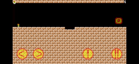 TrapAdventure 2 - Players encounter the game's deceptive environmental design, featuring brick platforms and a cleverly hidden disappearing block, all controlled via the responsive touch inputs.