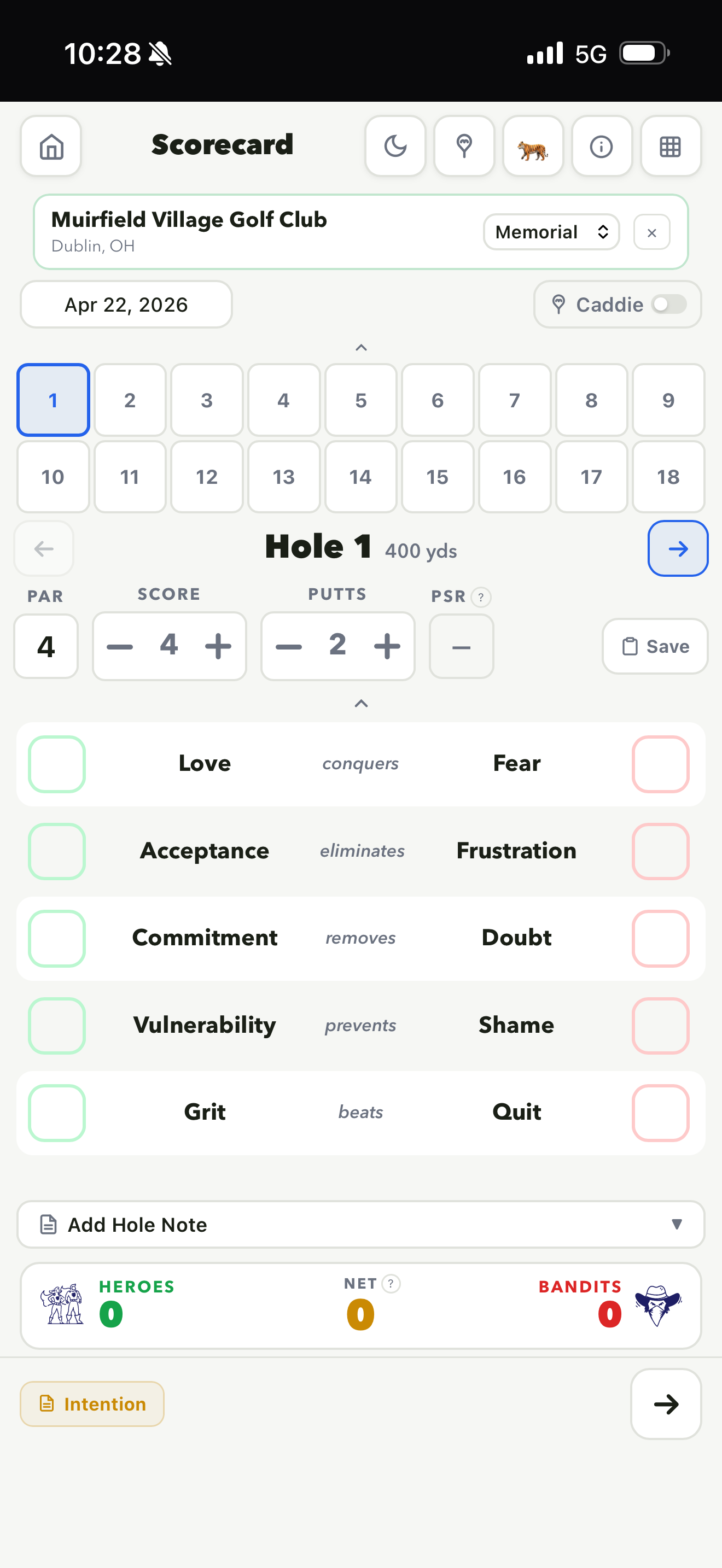 Mental Game Scorecard