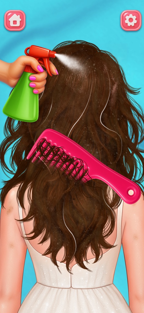 ASMR Makeover: Skincare Games - This segment highlights thorough hair care, including applying cleansing spray and using a comb to untangle and clean long strands.