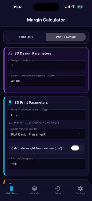 3DCost: Print Price & Margin screenshot 1