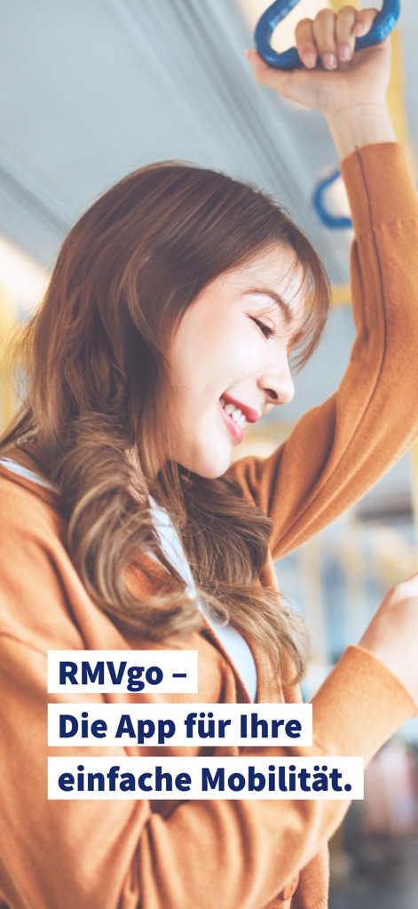 RMVgo - This introductory screen captures the essence of seamless public transport, highlighting the user's relaxed experience and the app's promise of easy mobility.