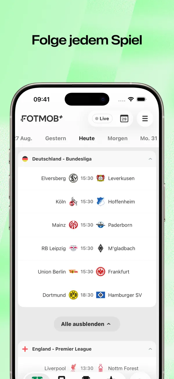 FotMob - Fußball Ergebnisse iPhone App Screenshot 1 – Sport
