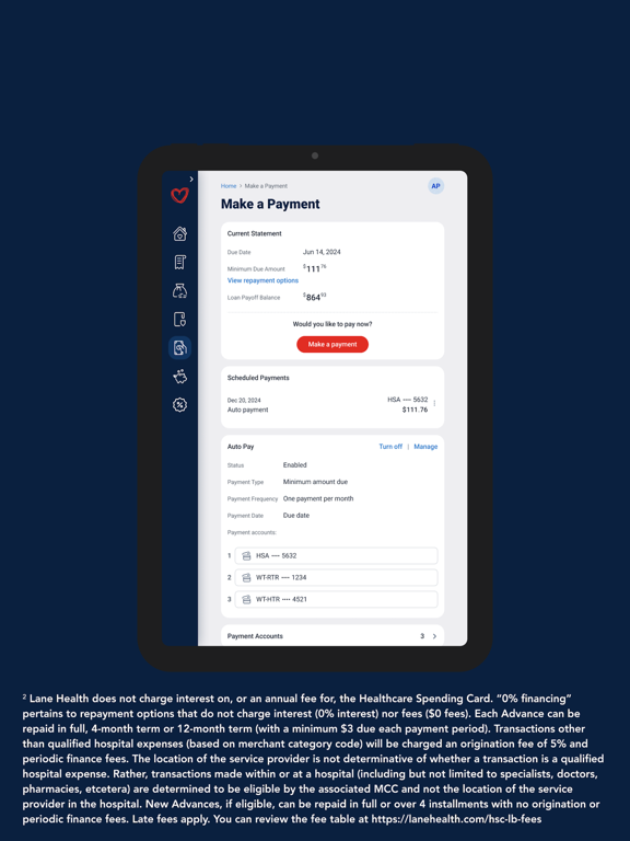 Lane Health iPad screenshot 5 - Finance app