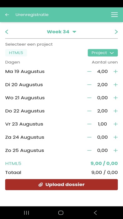 WBSO urenregistratie Screenshot