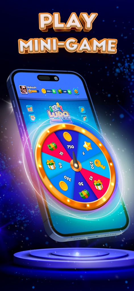 Ludo Club・Fun Dice Board Game - The app includes an interactive spinning wheel offering users various prize options like coins and gifts.