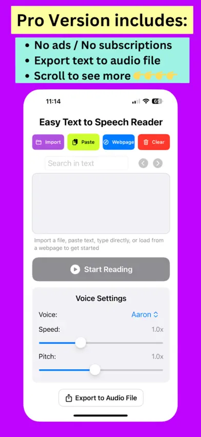Easy Text to Speech Reader Pro screenshot 1