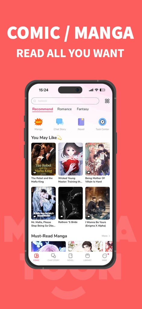 MangaToon: Comic & Manga - Users can effortlessly navigate the app's diverse content, discovering new reads through the 'You May Like' section and dedicated genre tabs like 'Romance'.