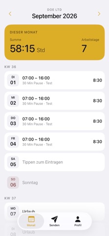 Basis Stundenzettel — Screenshot 3
