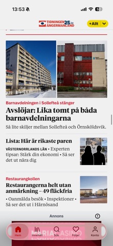 Tidningen Ångermanland iPhone screenshot