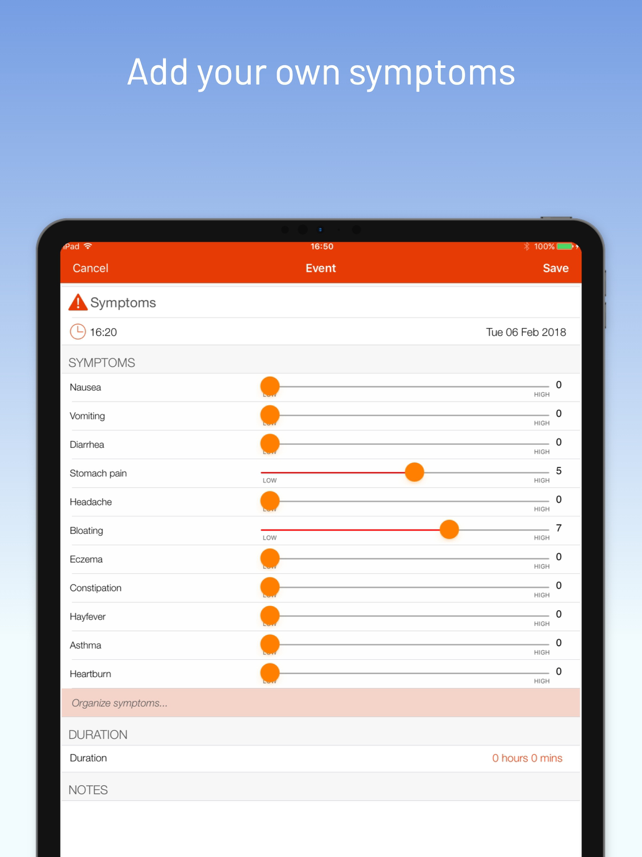 mySymptoms Food Diary Screenshot