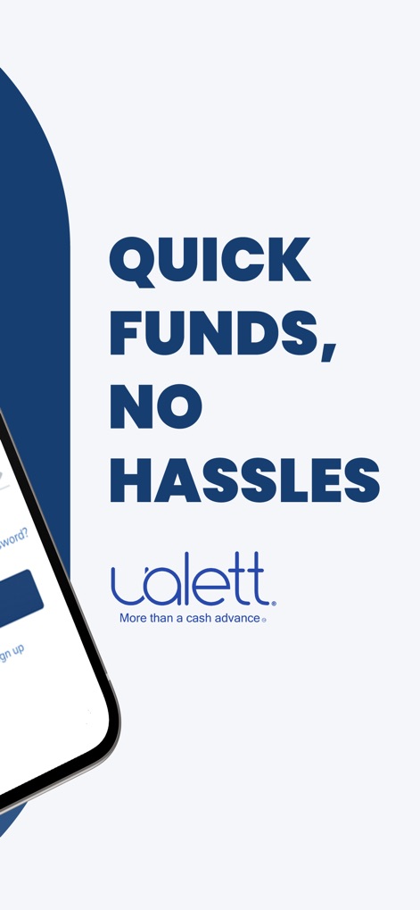 Ualett - Esta pantalla promocional destaca la promesa de la aplicación de "QUICK FUNDS, NO HASSLES" y exhibe su logo con el tagline "More than a cash advance" para captar la atención.