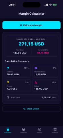 3DCost: Print Price & Margin iPhone screenshot