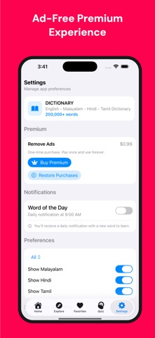 Hindi Malayalam Tamil Lex iPhone screenshot