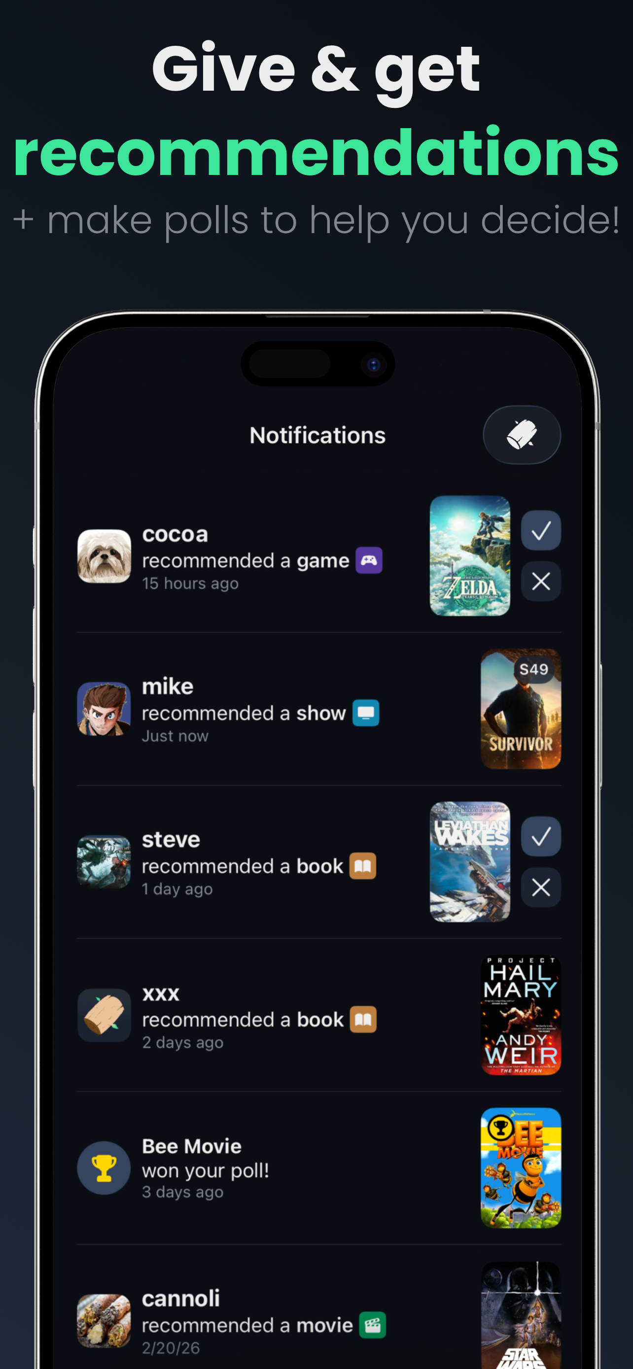Log: Rate & Recommend Media