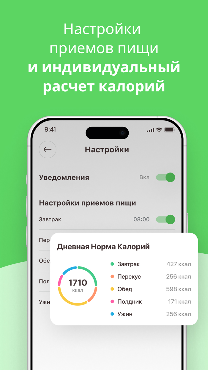 SnapDiet подсчет калорий, БЖУ