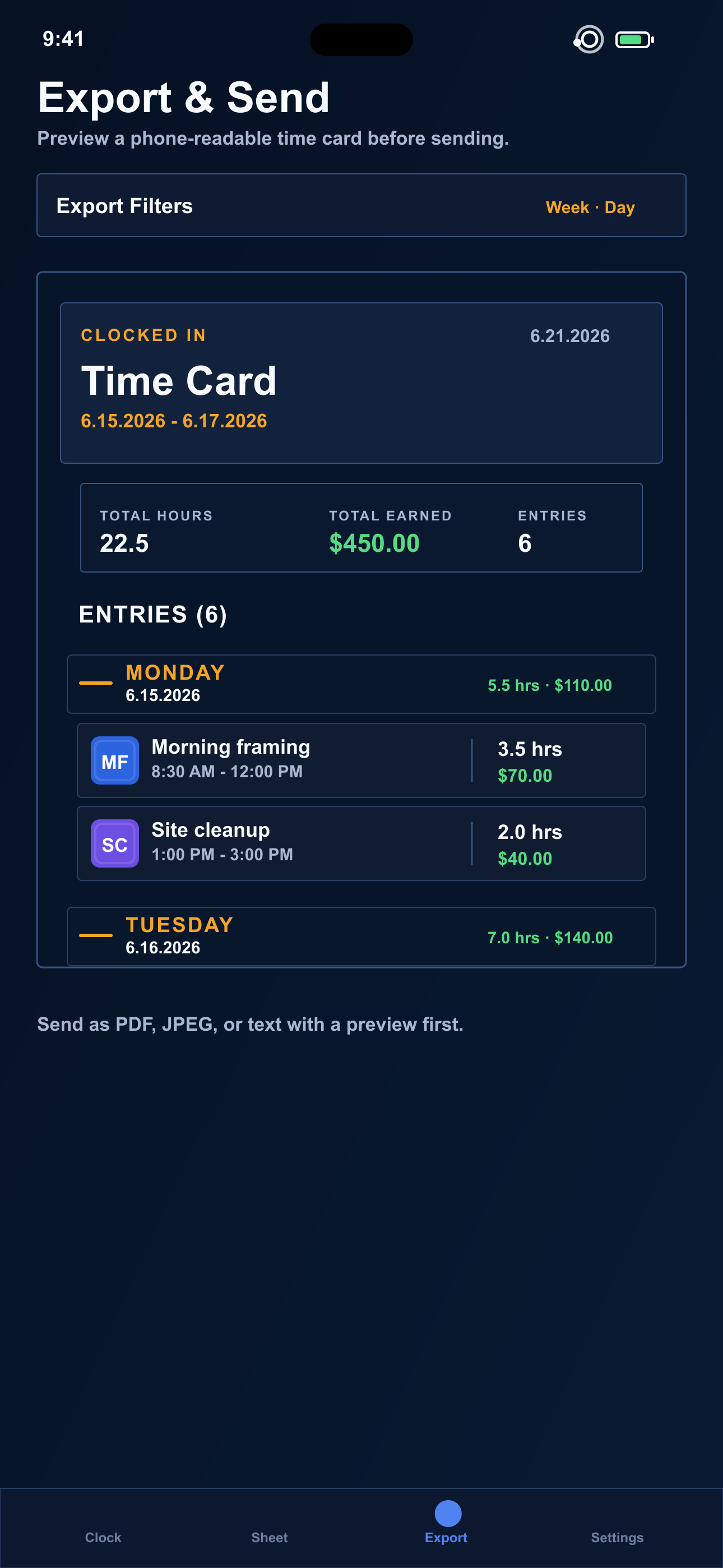 Clocked-In Timecard screenshot 3