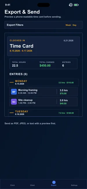 Clocked-In Timecard screenshot 3