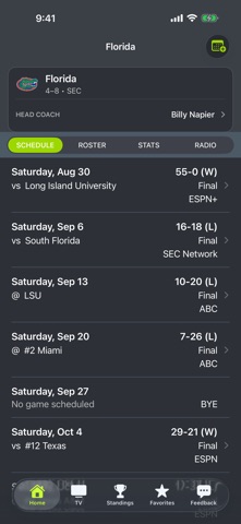 Florida Football Schedules app screenshot