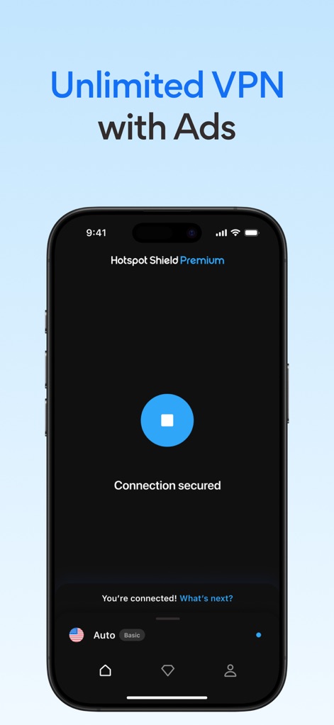 VPN Hotspot Shield: Secure VPN - Secured Connection Status
