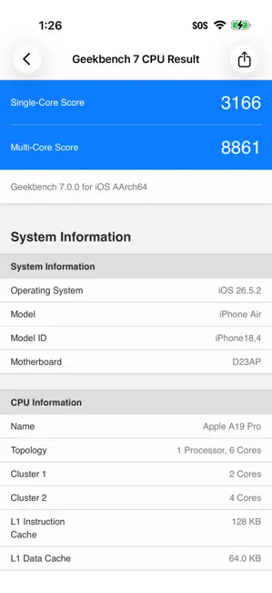 Geekbench 7 iPhone screenshot 3