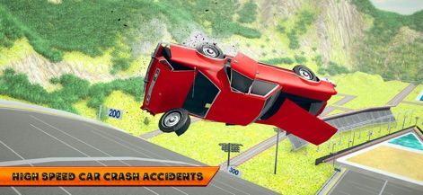 Car Crash Simulator 3D - This tool delivers exhilarating crash scenarios, highlighting the red car's mid-air destruction and the significant debris scattered across the environment.
