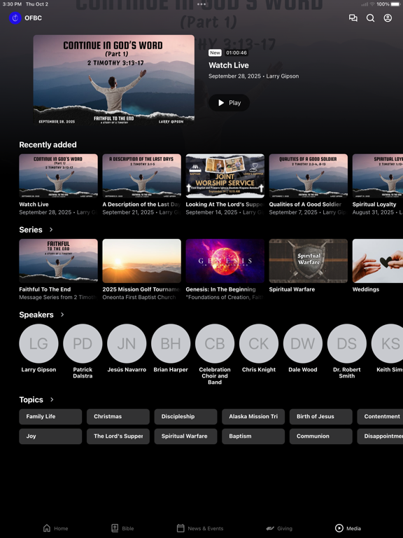 Oneonta FBC iPad screenshot 3 - Education app