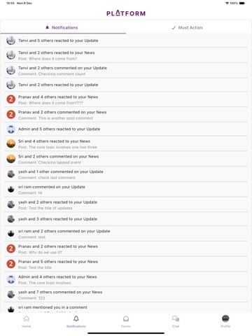 Platform Intranet iPad screenshot