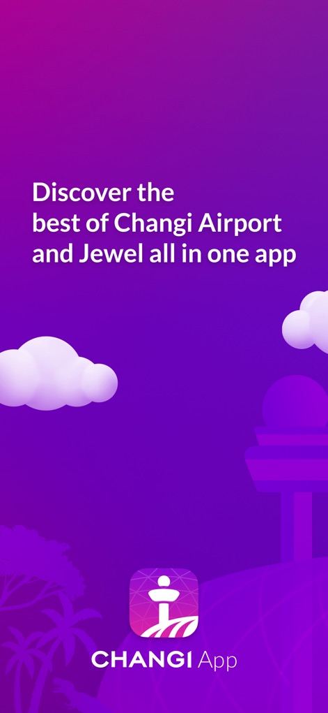 Changi App - This initial screen clearly presents the app's comprehensive scope for both Changi Airport and Jewel, prominently featuring the iconic Changi App logo.