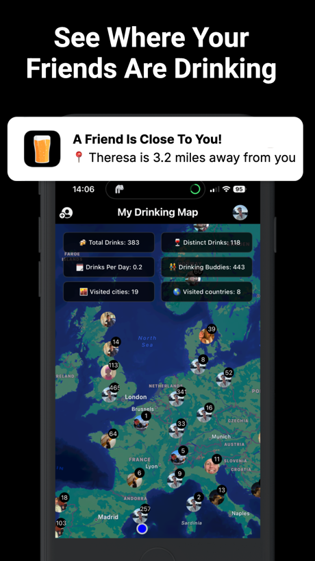 Beer Buddy - Friends Alerts App Store screenshot 4, headline “See Where Your Friends Are Drinking”. Uses an emoji.