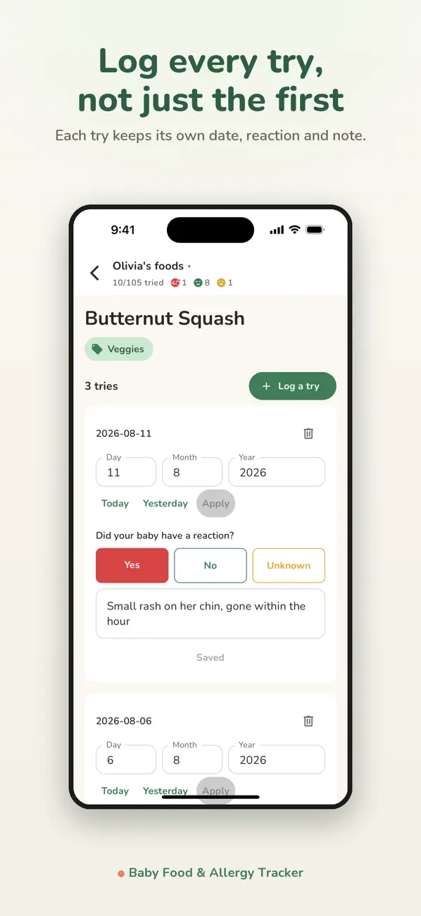 Screenshot #2 pour Baby Food & Allergy Tracker