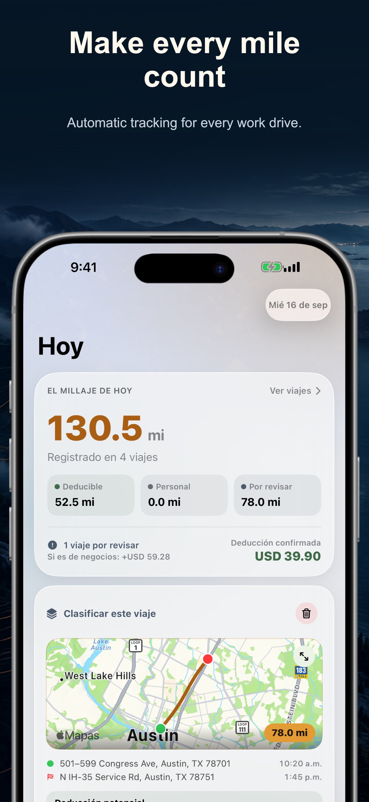 Screenshot 1 of Mileage Tracker by Tarvin