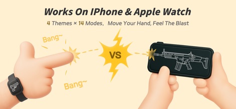 BangBang:Watch & Phone Gun Sim - See how BangBang:Watch & Phone Gun Sim seamlessly integrates with both iPhone and Apple Watch for interactive firing and somatosensory fun.