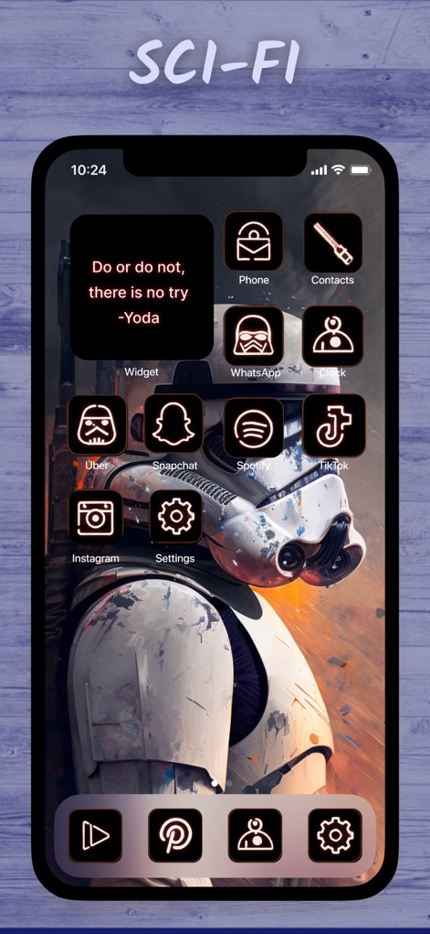 4k Wallpapers, Widgets: Plaw - La aplicación permite transformar el dispositivo con fondos de pantalla de ciencia ficción como este de un Stormtrooper y widgets temáticos, como la cita inspiradora de Yoda.