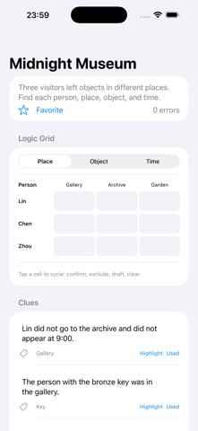 Logic Grid Mystery 2026 iPhone screenshot