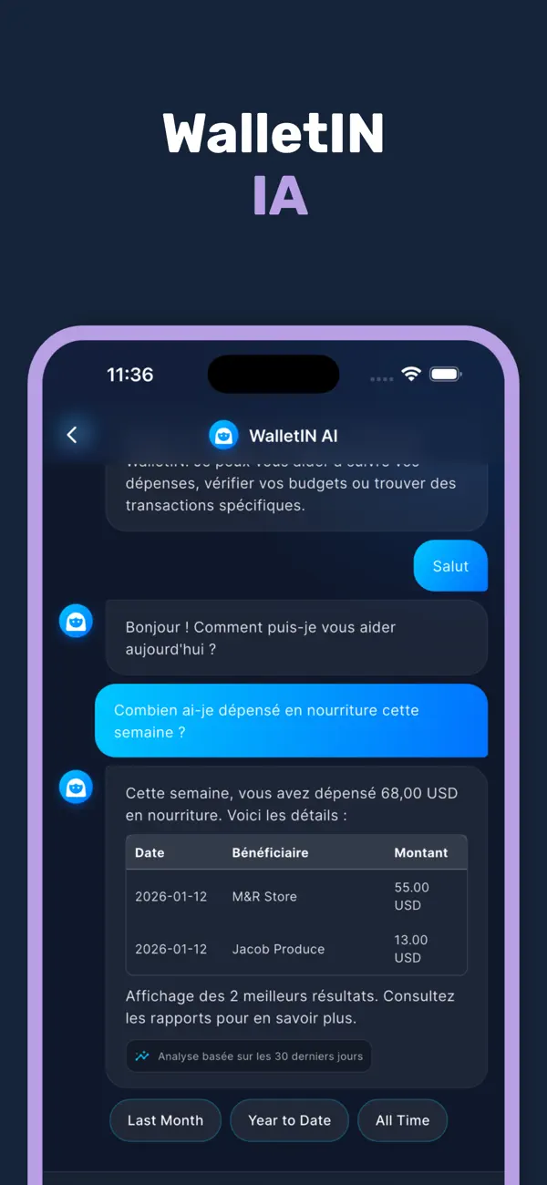 Screenshot #3 pour WalletIN: Budget & Dépenses IA