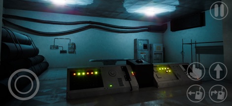 Garten of Banban 0 - A imagem exibe uma sala industrial com painéis de controle iluminados por luzes vibrantes e grandes tubulações empilhadas, sugerindo um ambiente de manutenção.