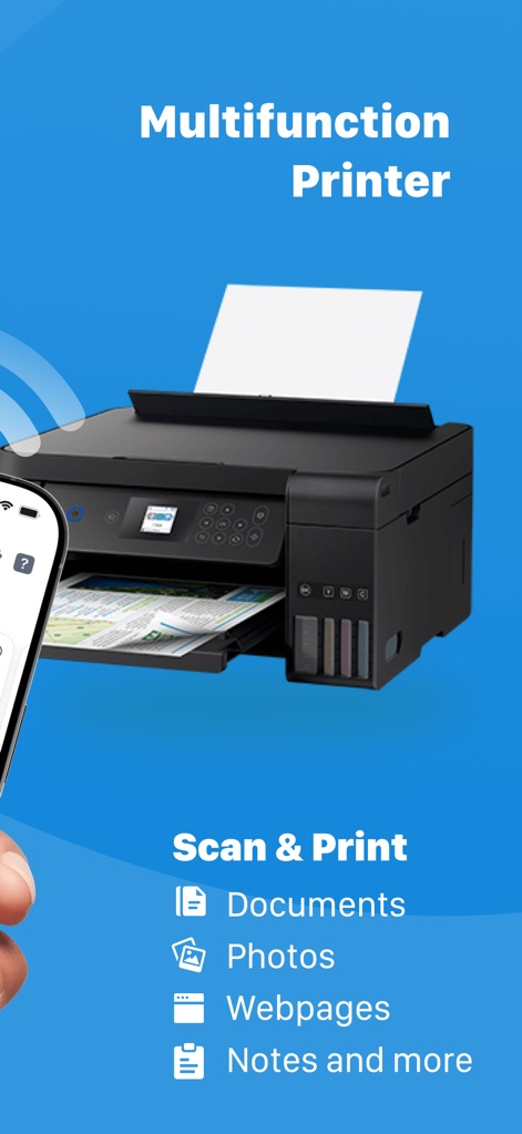 Smart Printer App · Air Print - La aplicación simplifica la impresión de diversos tipos de contenido, como documentos y páginas web, utilizando una única interfaz conectada a una impresora multifunción.