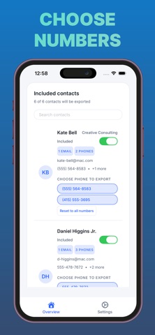 Contacts Backup Transfer Sheet screenshot