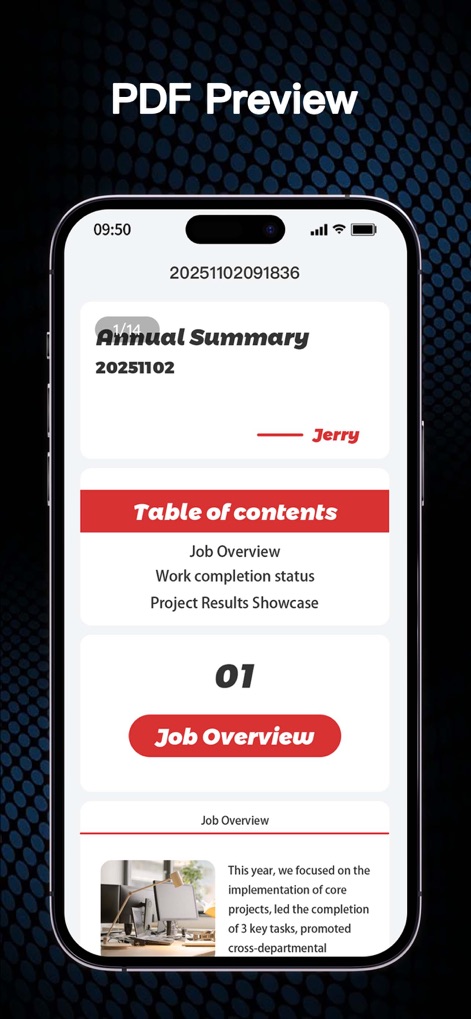 Zip, RAR, 7z File Extractor - Experience the app's detailed PDF preview, presenting structured content with a clear 'Table of contents' and embedded images for comprehensive viewing.