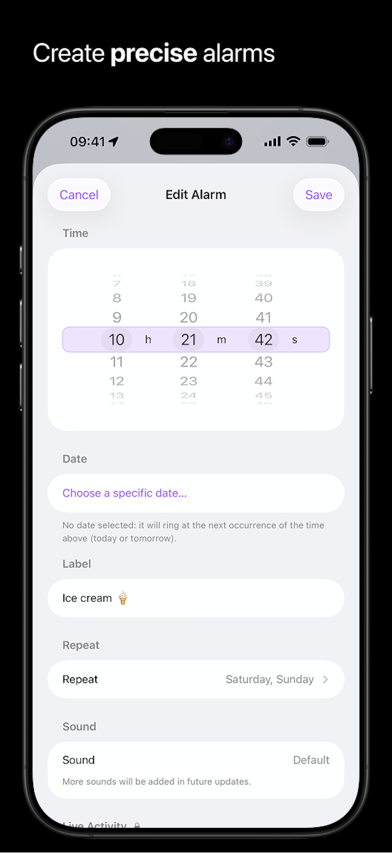 Alarm with Seconds: Exact Time